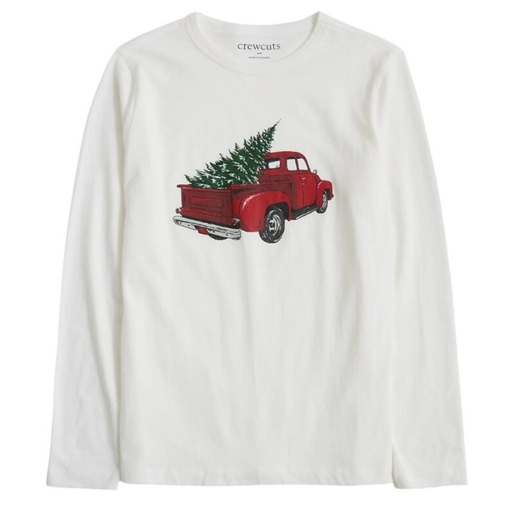 Crewcuts Boys White Red Truck Christmas Tree Graphic Tee Size‎ L 10-11 NWT $40
